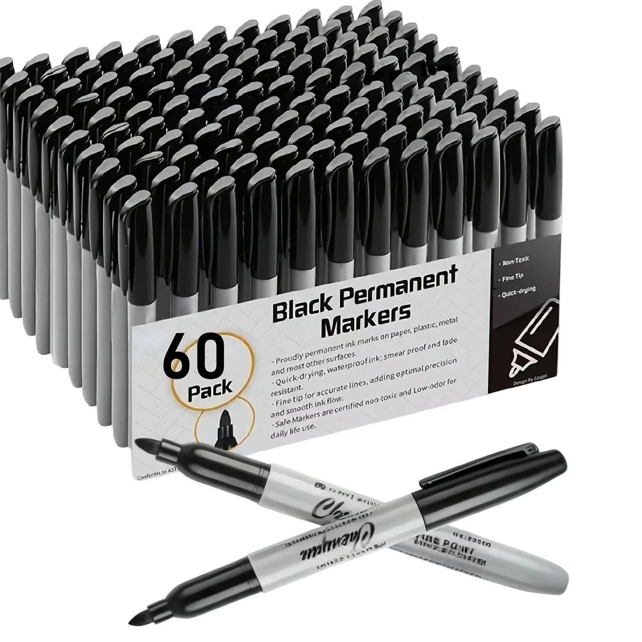 60pcs Fine Point Permanent Markers Pens, Perfect for Classroom, Office, Durable and Long-Lasting. No Suitable for Whiteboard