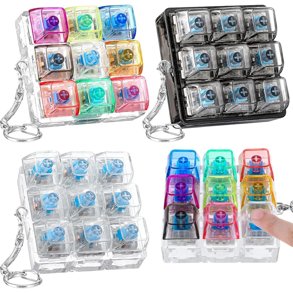 Mechanical Keyboard Keychain Finger Button Stress Anxiety Relief for Office Home Adults Kid Decompression Clicker Gadget Gifts