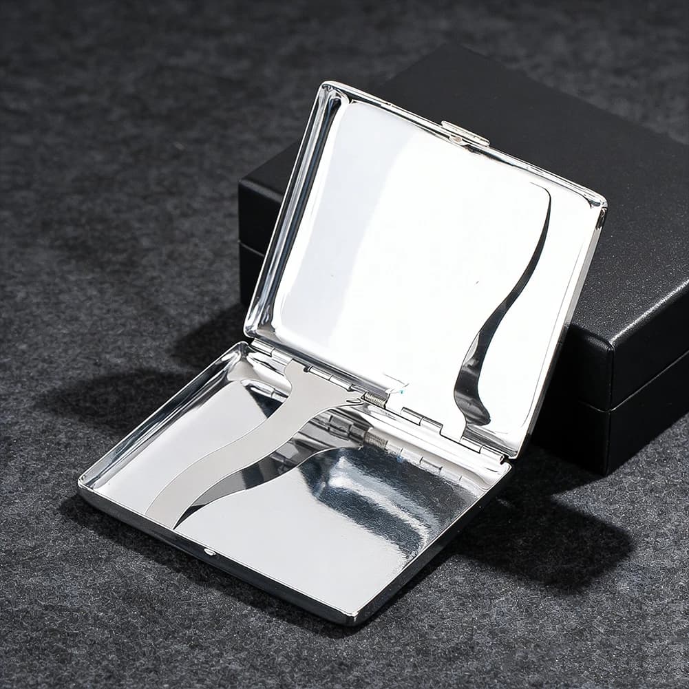 Cigarette Case Metal Holder for 20 Capacity Double Sided Spring Clip Open Pocket Protective Security Wallet Credit Card Box gift