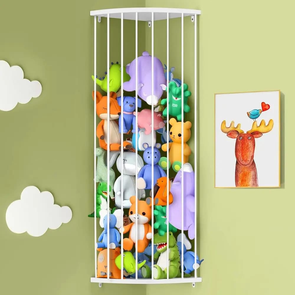 Animal Storage Shel Sleek White - Adjustable Height (44-71) | Durable Hanging Animal Toy Plush Organizer for Nursery, Kids' Bedr