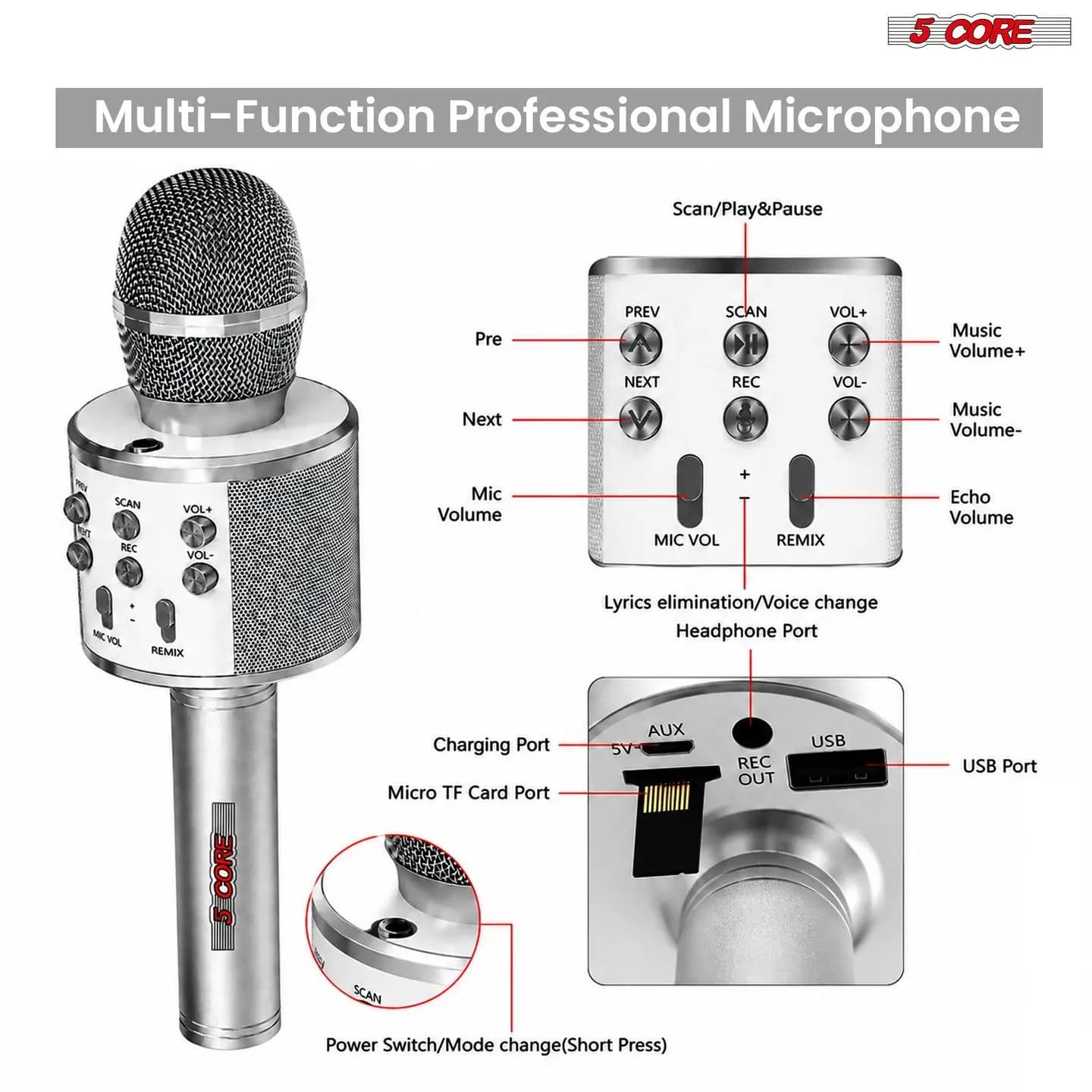 Microphone Wireless Karaoke Mic With Speaker 3 in 1 Portable Bluetooth Microfono Inalambrico