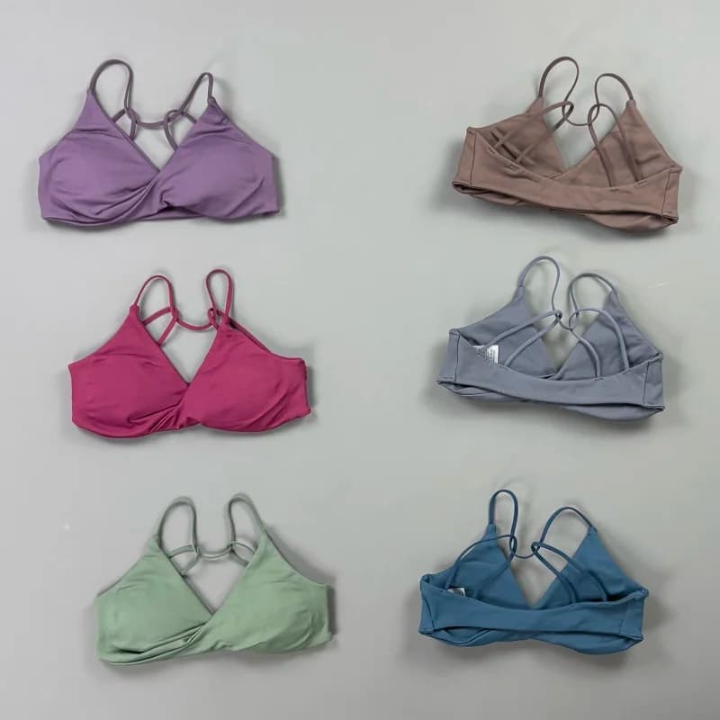 Vision Women Sports Bra V Neck Twist Front Thin Strap Cross Back Seamless Padded Yoga Bra Gym Pilates Running Workout Underwear