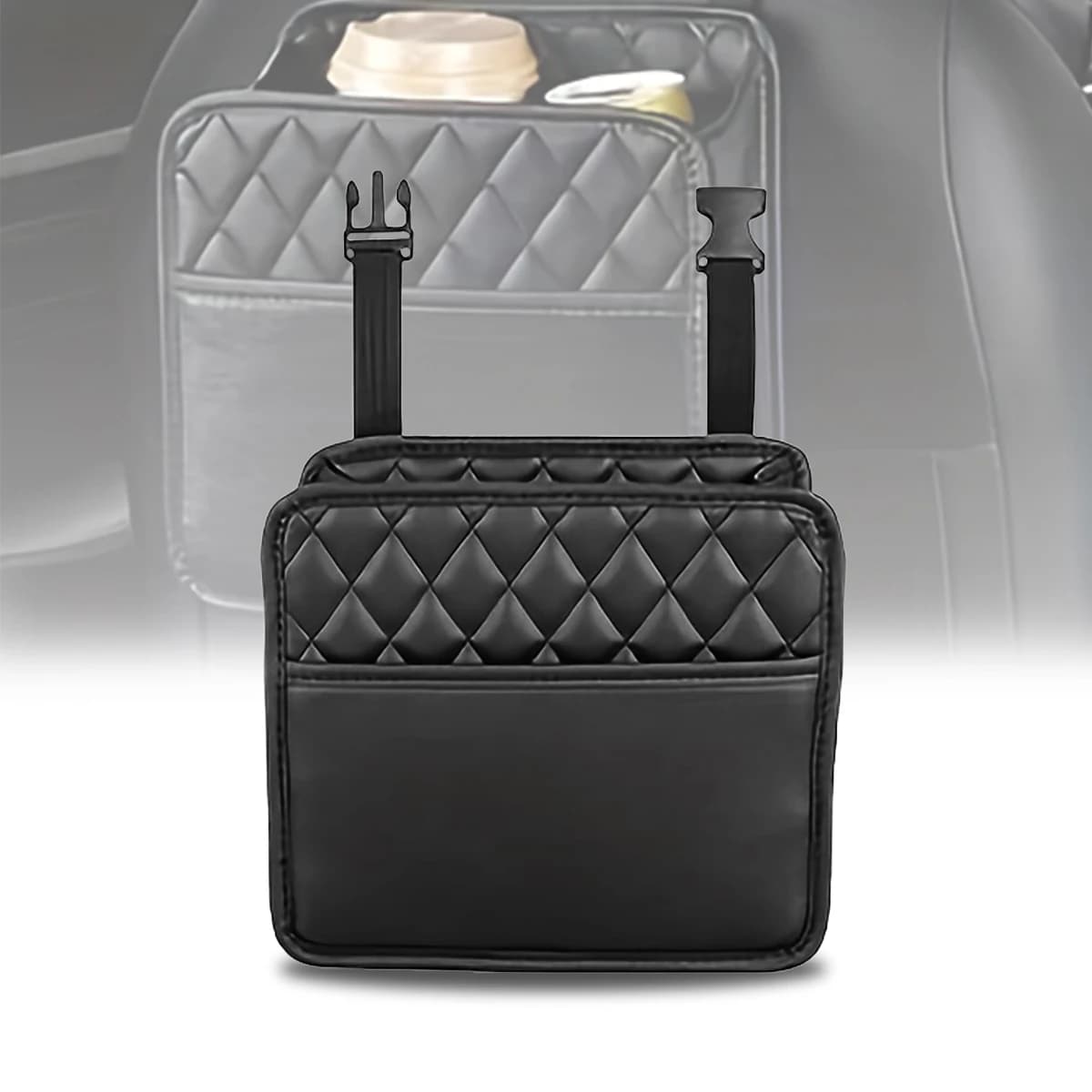 1pc Car storage bag, storage box, car trash can, portable folding storage bag Organized Sleek Leather Car Seat Organizer-Durable