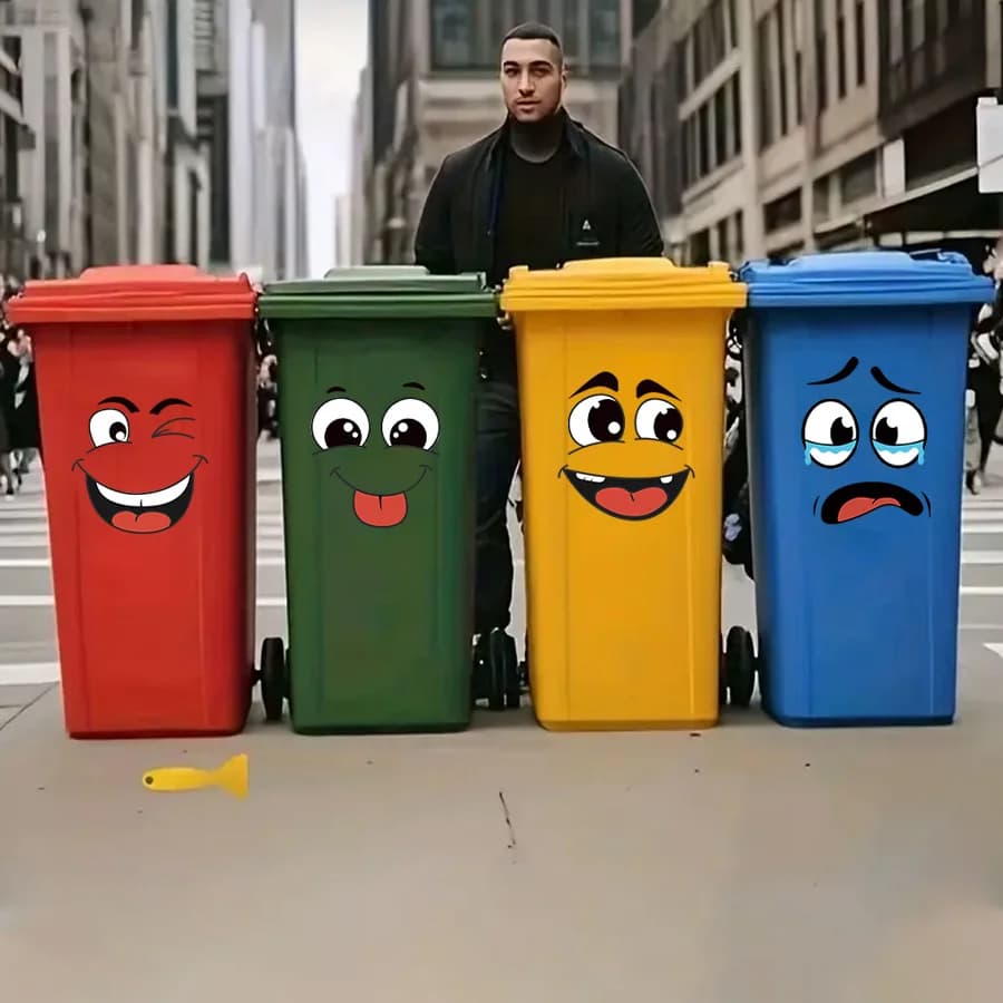 4 Pcs/Set Cartoon Face Bin Stickers Self-Adhesive Home Decor For Trash Can Wall Toilet Decor Refrigerator Fun Themed Decor