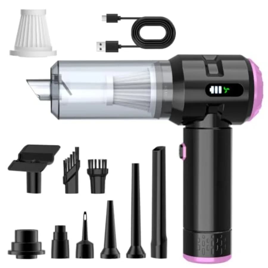 Handheld Car Vacuum Cleaner for car, home, office, kitchen; purple ABS plastic; 25000PA cyclonic suction, cordless, digital dis