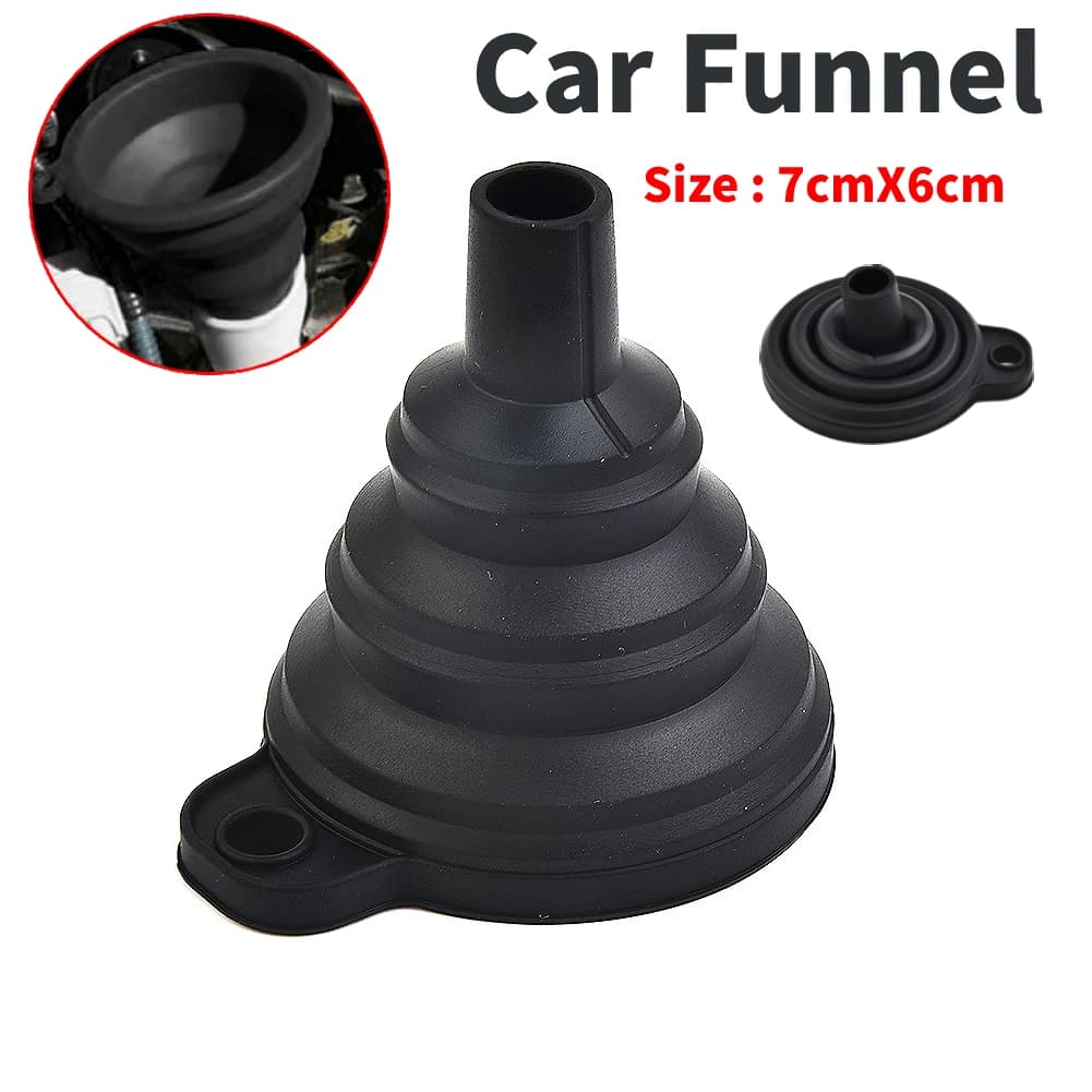 1x Black Car Engine Funnel Silicone Liquid Funnel Washer Fluids Change Foldable PortableAuto Engine Oil Petrols Change Funnels