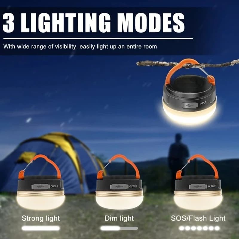 High Power Camping Lantern Tents Lamp 1200mah USB Rechargeable Portable Camping Lights Outdoor Hiking Night Hanging Lamp