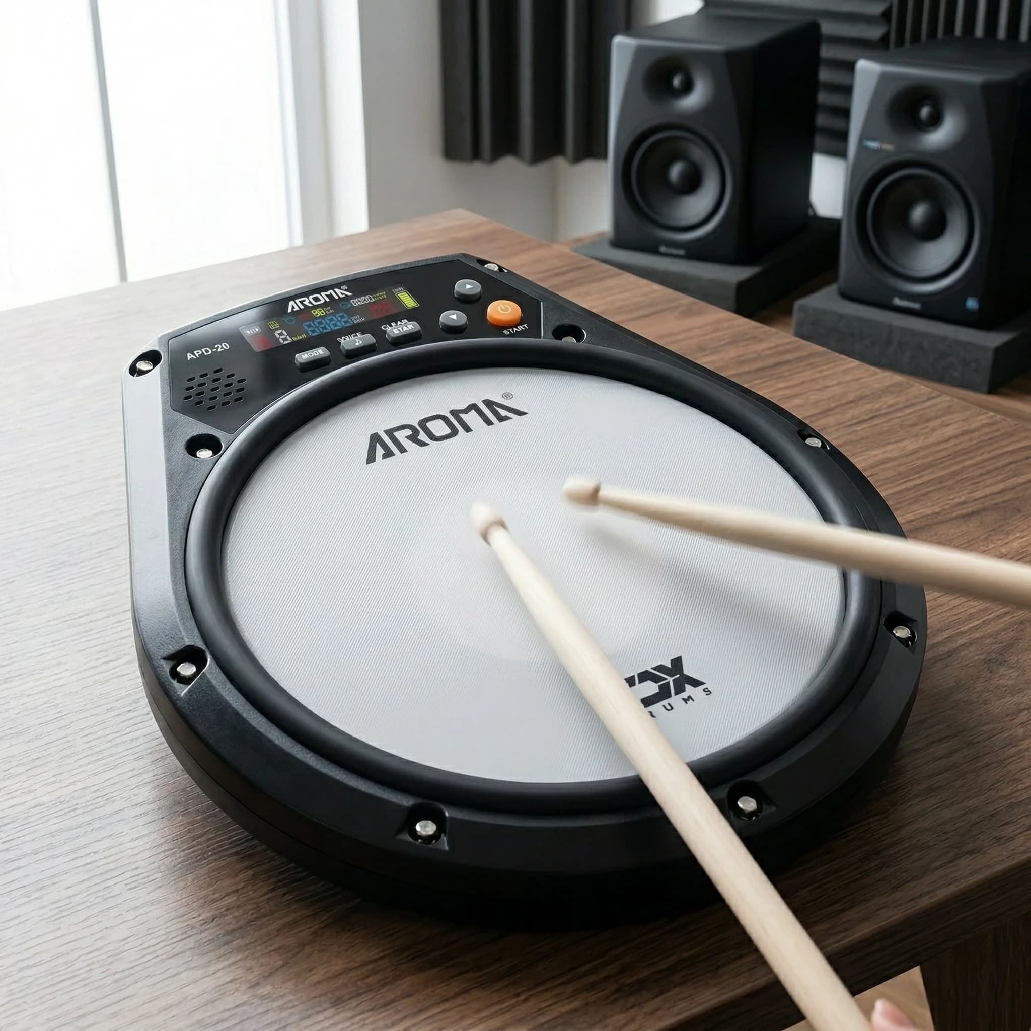 Aroma APD-20 Dumb Drum Pad Adjustable Mesh Surface Portable Training Percussion Music Parts for Silent Drum Practice Studio