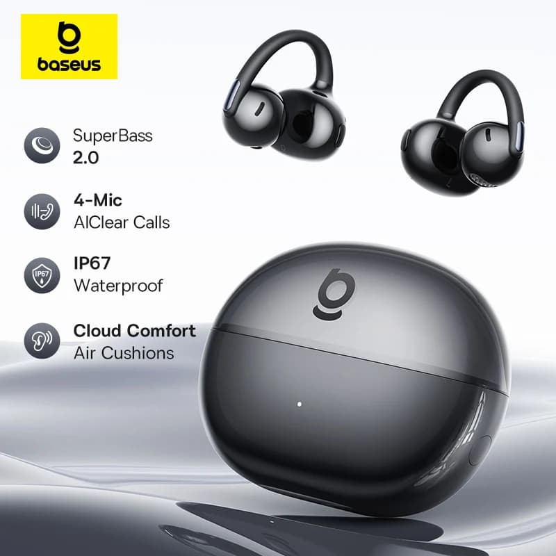 Baseus Bowie MC2 AIR Clip-on TWS Earbuds Ear Clips Wireless Earphones Bluetooth 6.0   Open Earrings 4 Mic ENC Sports Headphones