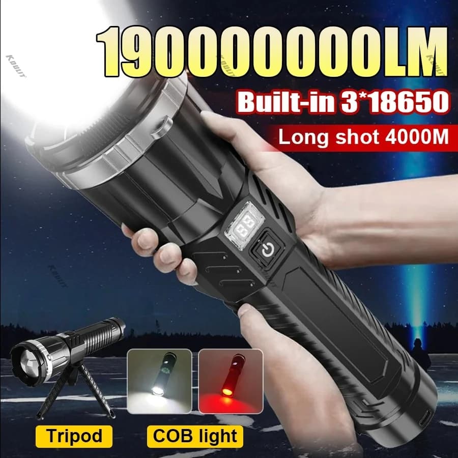 19000000LM Super Powerful Flashlight Built-in Battery High Power Torch Rechargeable LED Light Big Aperture Camping COB Lantern