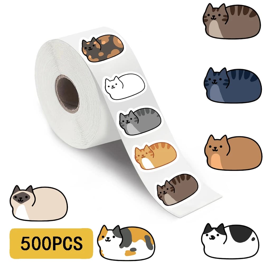 500PCS Kawaii Cartoon Cat Tuo Roll Stickers Skateboard Laptop Luggage Scrapbook Cool Phone Gift Waterproof Phone Cute Sticker