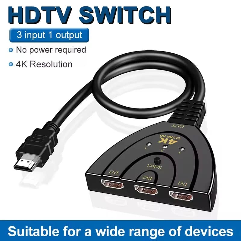 4K 3-Port HDMI-compatible Splitter 3 In 1 Out HD Switcher Selector HD Cable Supports Full HD 4K 1080P 3D Player for HDTV PS3 PS4
