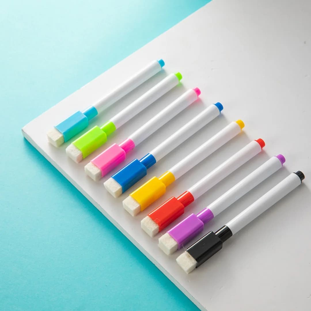 8pcs/Set Bullet Tip 11.3*1cm Small Size No Magntic Whiteboard Dry Erase Markers, 8 Color *1pcs Magnet Pen
