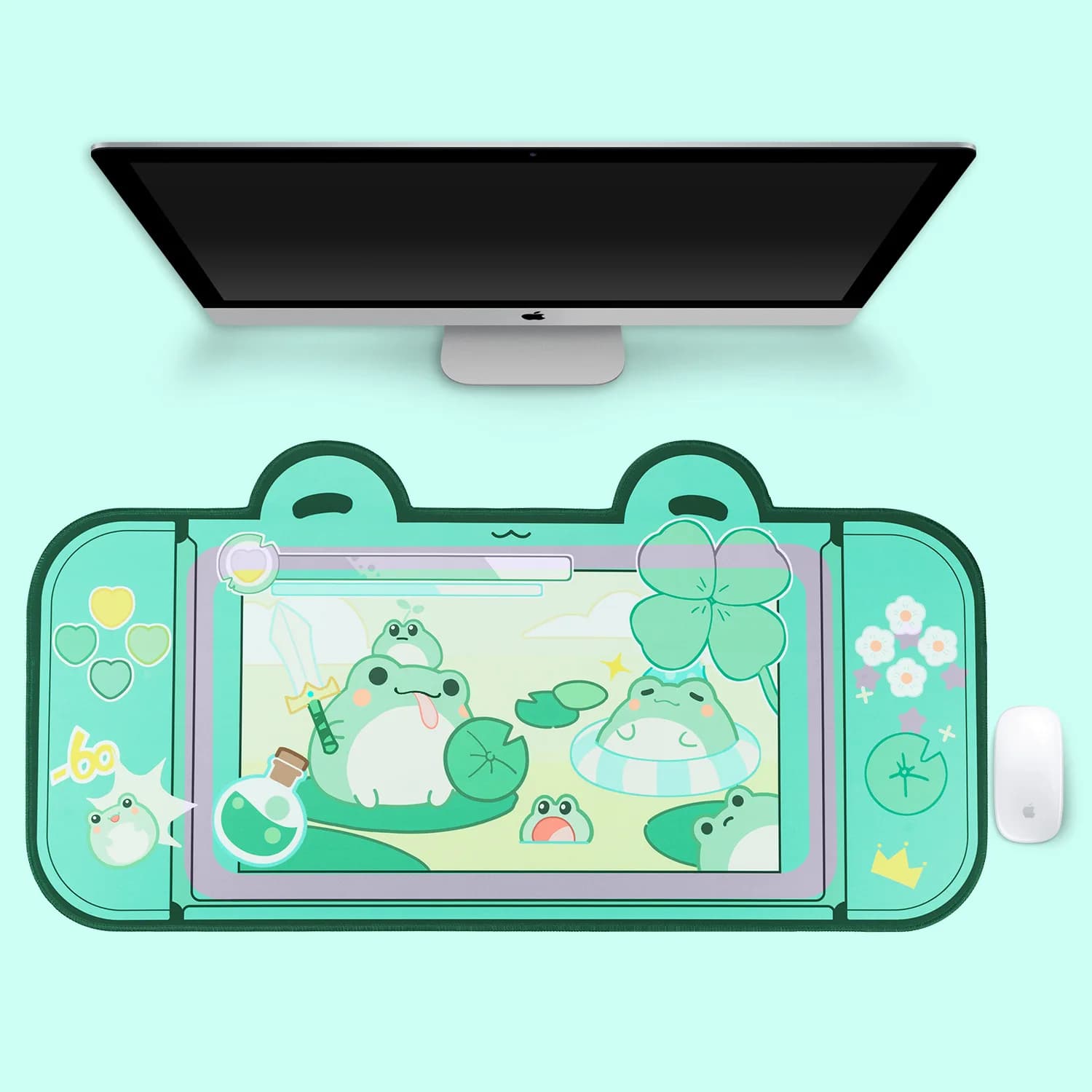 Extra Large Kawaii Gaming Mouse Pad Cute Pastel Pink Frog Green XXL Desk Mat Water Proof Nonslip Laptop Desk Accessories