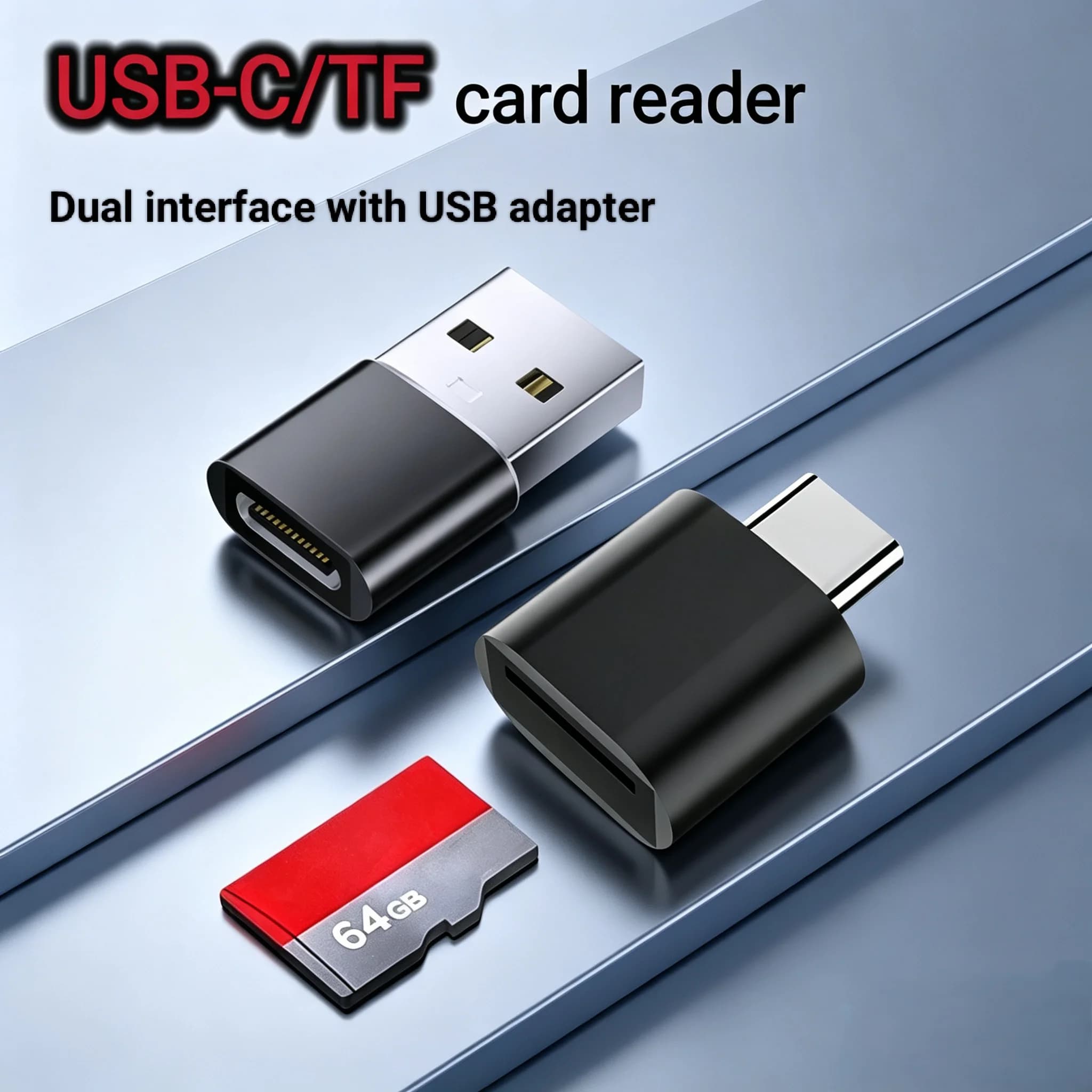 Mini Type-C SD/TF Memory Card Reader Dual Interface USB 2.0 Adapter External Storage for Smart Devices