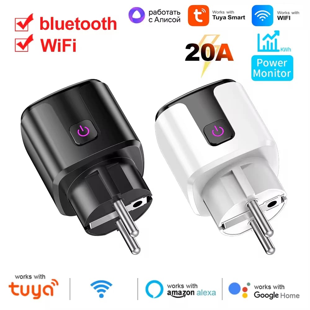WiFi 20A Socket With Power Monitoring Work With Tuya Smart EU Plug Timer Child Lock Outlet Google Home Alice SmartThings Alexa