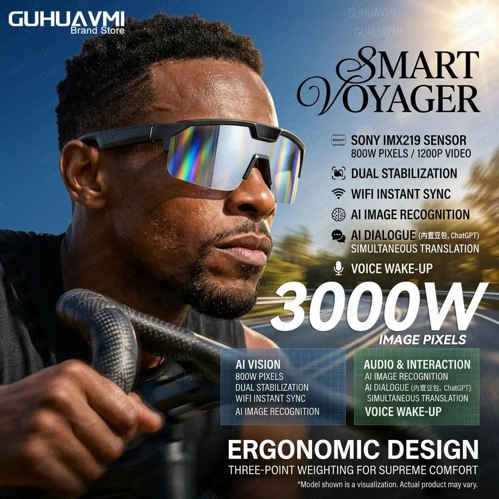 Photochromic Smart Glasses 1200P HD Camera 8MP Sensor 30MP Photo WiFi Sync Bluetooth 5.3 Audio Sunglasses Anti-shake Mic ENC PRO