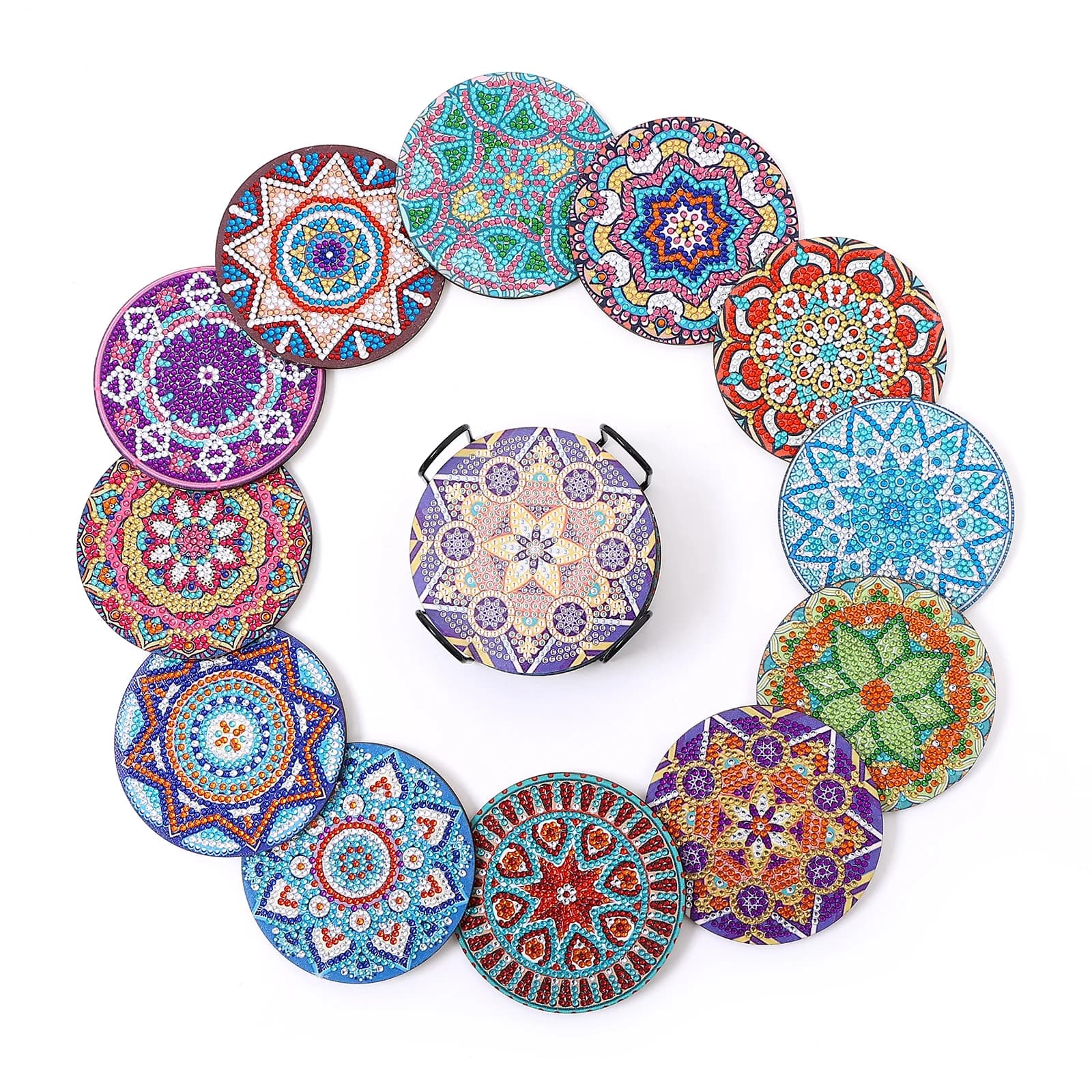 12Piece Manda Floral Pattern Crystal Rhinestone Hand-painted DIY Diamond Painting Table Insulation Mat Office Coffee Mat Kit
