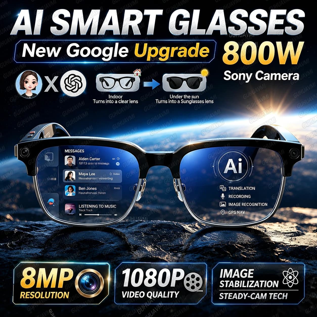 2026 New 4K HD 800W Camera Smart AI Glasses Video Photo Recognition AI Translation Chat GPT Hands-Free Calling Smart Sunglasses