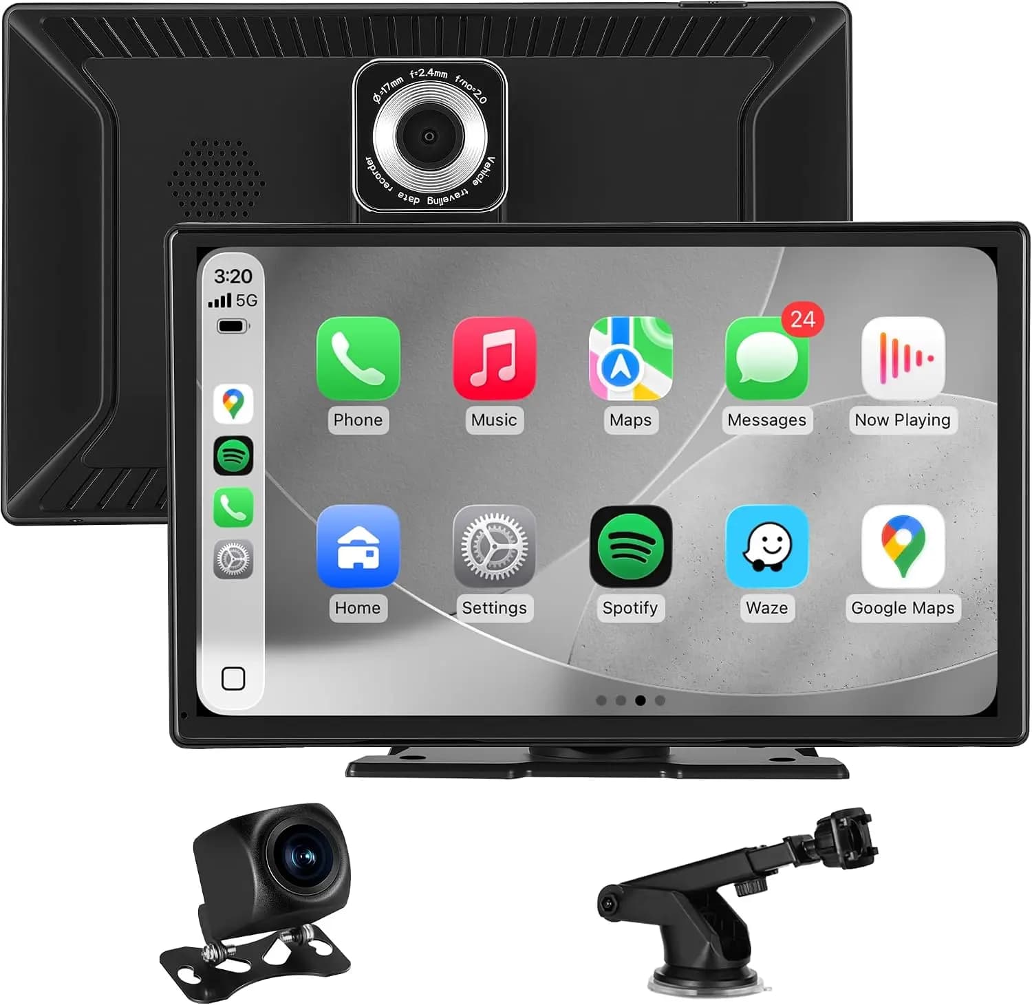 9'' Wireless CarPlay Screen with 4K Dash Cam & 1080P Backup Camera, GPS Navigation, HD Touchscreen for Most Vehicles