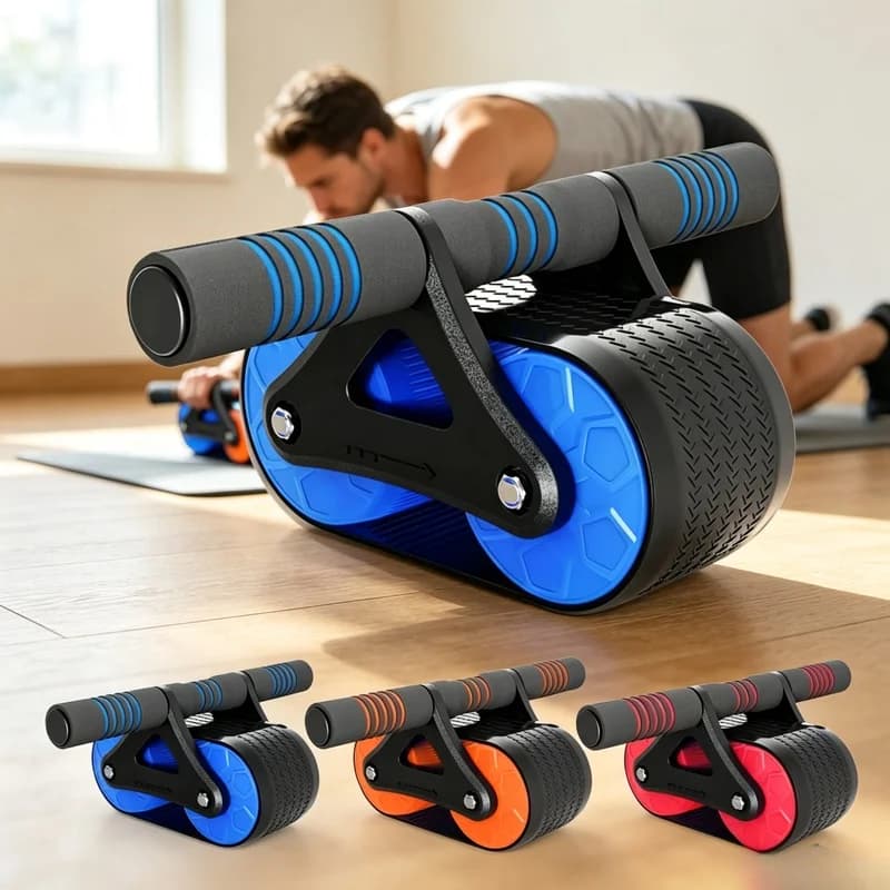 Automatic Rebound Double Wheel Ab Roller, Mute Abdominal Exercise Wheel with Knee Pads for Men Women Home Fitness