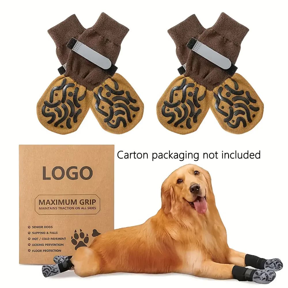 4-Pack of Non-Slip Dog Socks to Prevent Licking and Biting of Hard Wooden Floors, Strong Grip, Paw Protection, Anti-Scratch, Double-Sided Anti-Slip Dog Socks