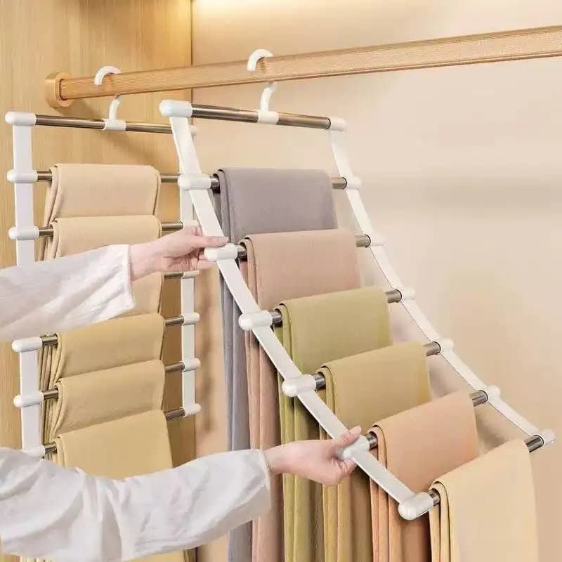 Multi-Layer Pants Hanger Space Saving Closet Organizer Foldable Trousers Clothes Rack Wardrobe Storage with Non Slip Clips