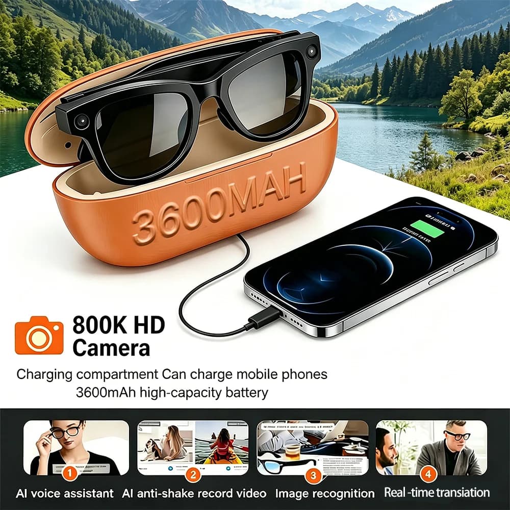 2026 New AI Smart Glasses with Camera Video Recording AI Photo Recognition Bluetooth Call Voice Translation Sunglasses Men Women