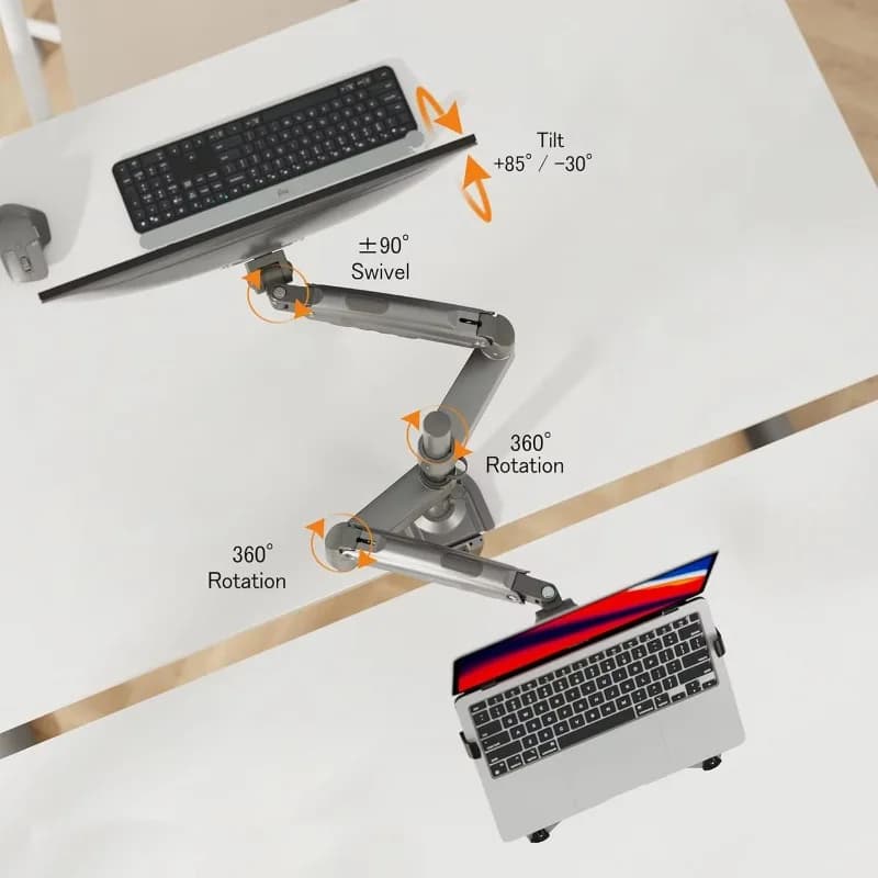Dual Arm 2 in 1 Combo Laptop Mount with Adjustable Tray for 10-17'' Notebook with VESA Plate for 17-27'' Monitor H180-FP
