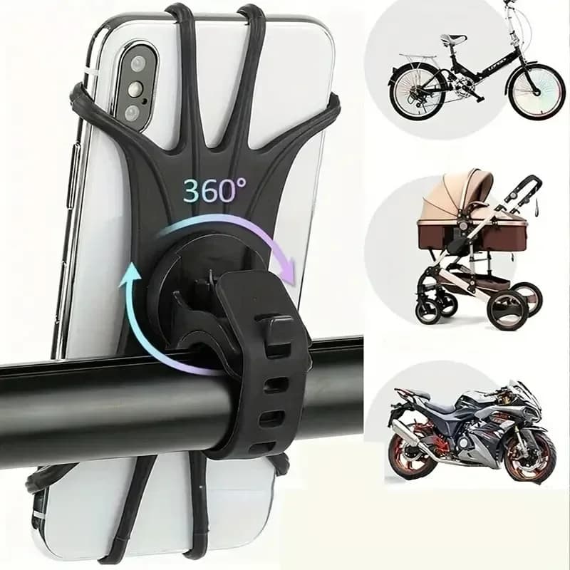360 Rotatable Bike Motorcycle Phone Holder Silicone Bracket Support Pull Type Safe Mount For All Smartphones Cycling Stand