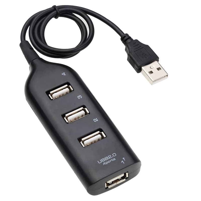 High-Speed Mini USB Splitter Hub 4-Port USB 2.0 Multi-Port with Power Adapter for Data Transfer