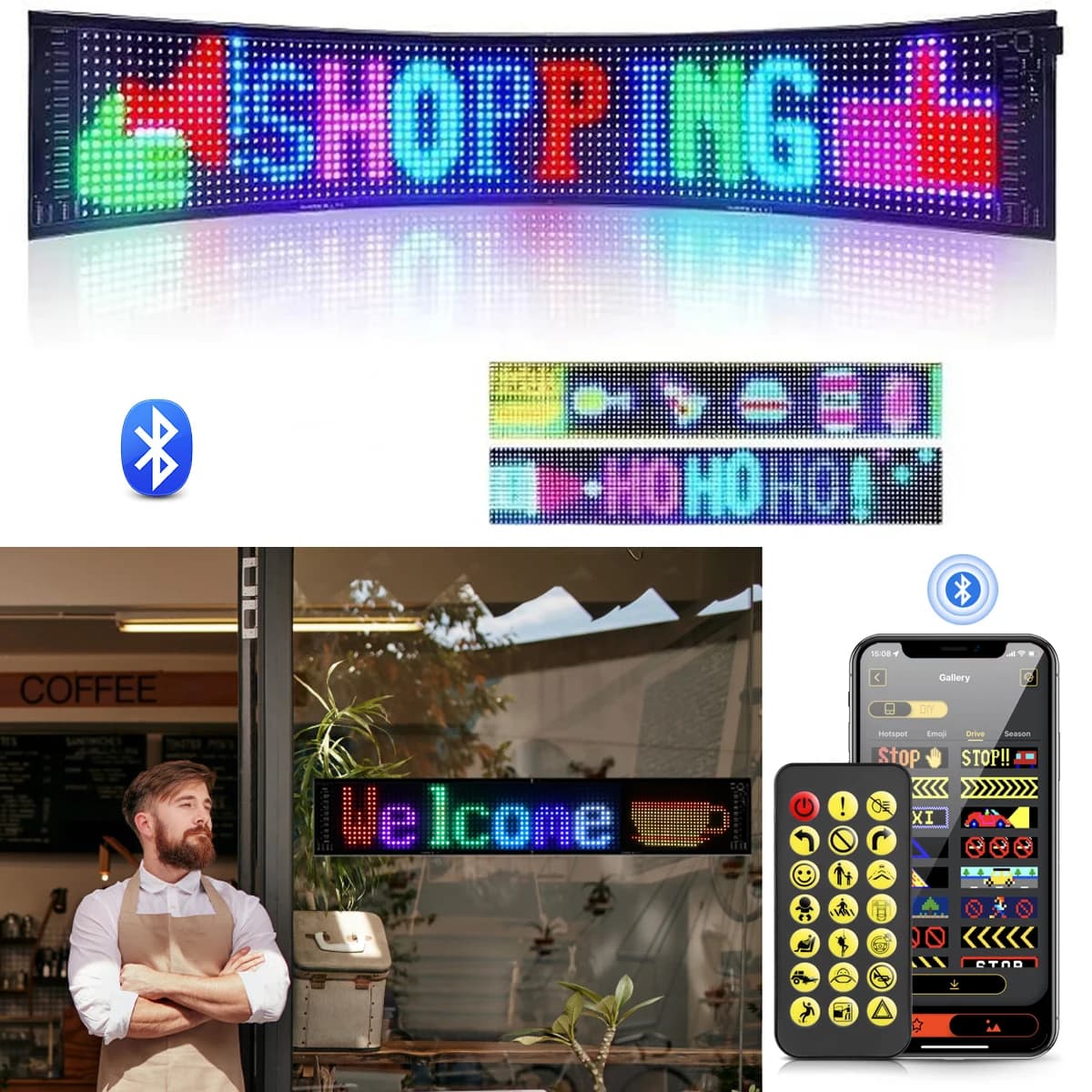 LED Matrix Pixel Panel, Scrolling Bright Advertising LED Signs, USB Flexible 5V LED Car Sign Bluetooth App Control