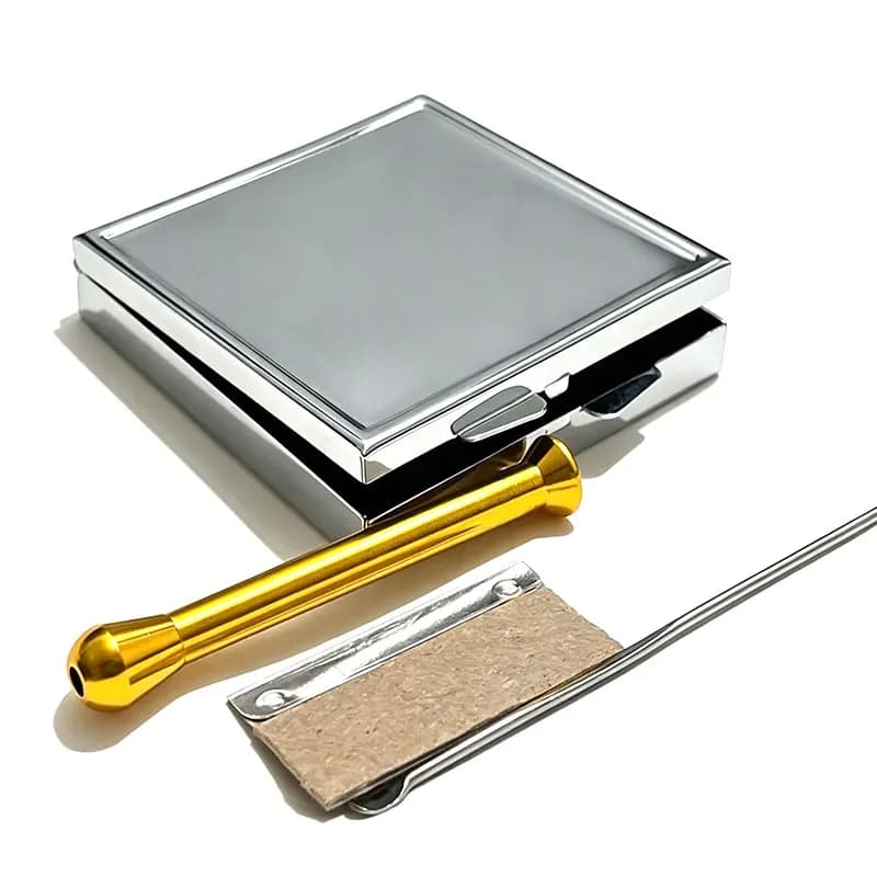 kit fumaça/Stainless Steel Stash Box Cigarettes Case Includes 4 Accessories Luxury Silver 1 Set Storage Case Container Box Gift