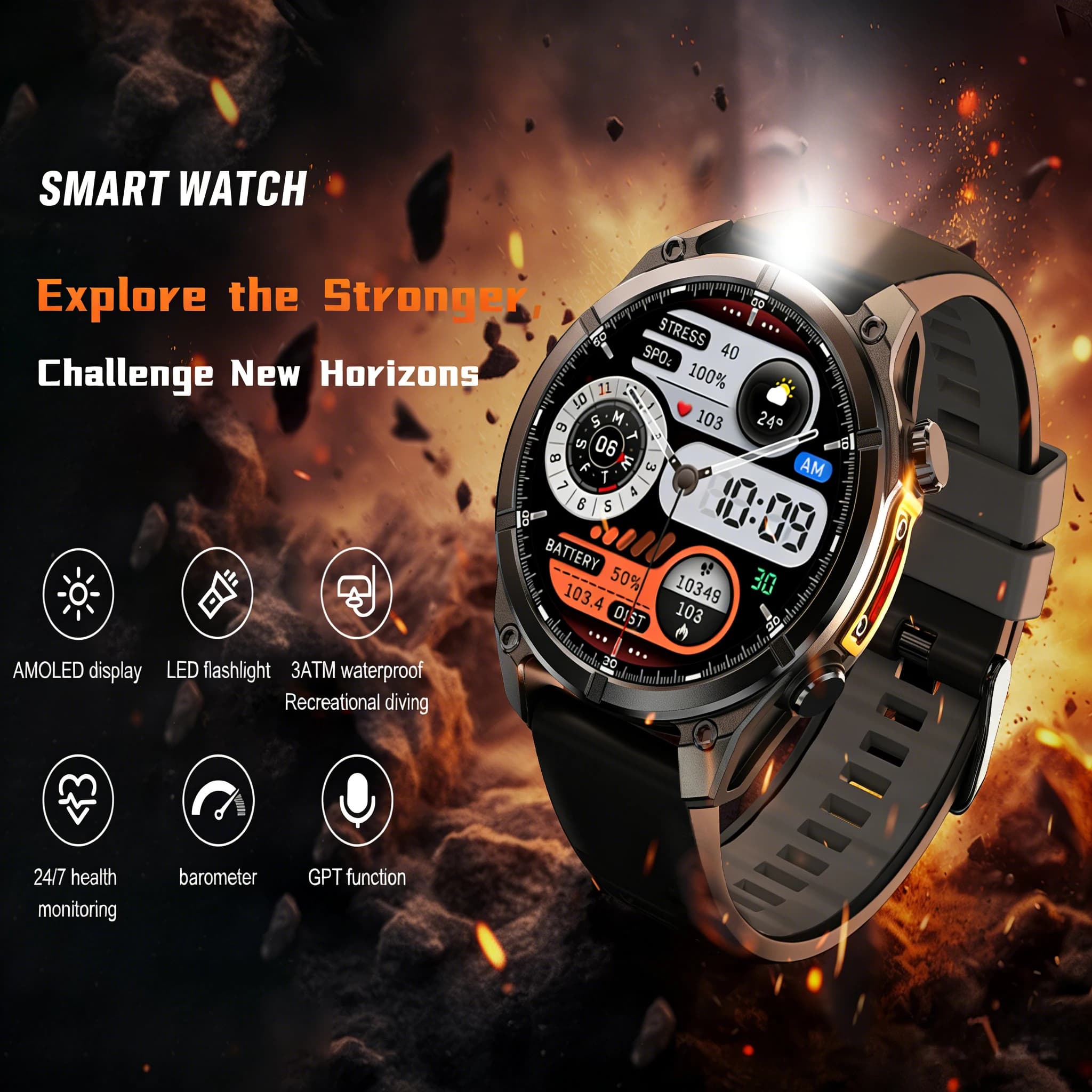 2026 HD300 Smart Watch AMOLED Path 5.4Bluetooth Chat AI GPT Waterproof Health Watches Bluetooth Call Travel Diving Smartwatch