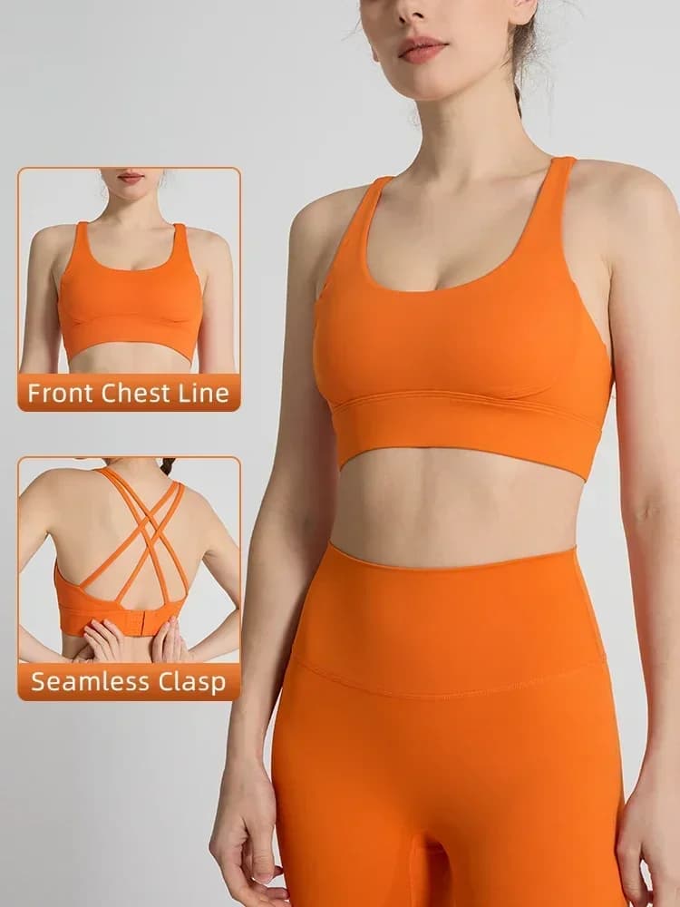Solid Color Women's Sports Bra Sexy Cross Strap Beautiful Back Sports Top Outdoor Jogging Pilates Breathable Yoga Clothing