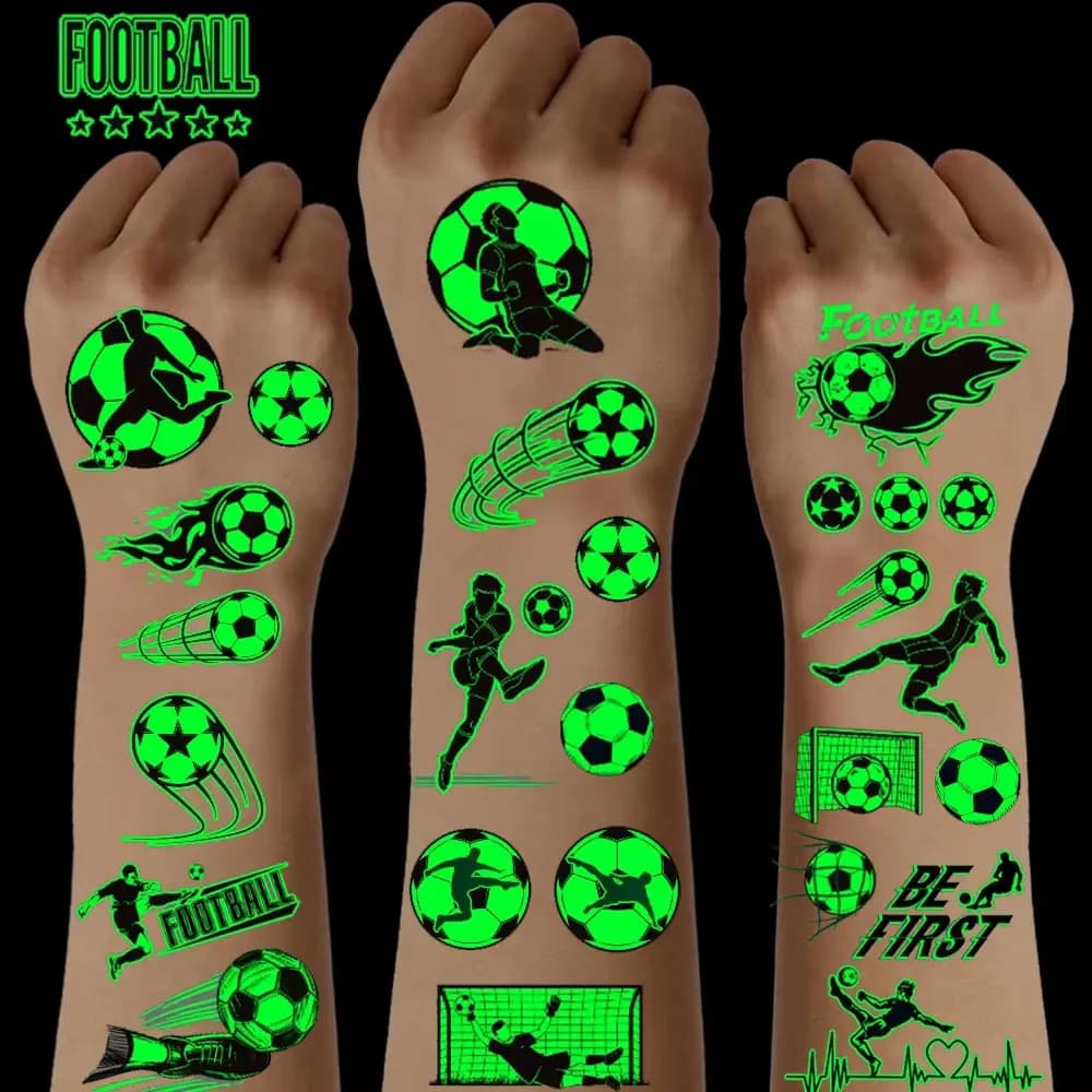 10pcs Football Green Luminous Glow In The Dark Waterproof Temporary Tattoo Stickers Soccer  Flame Ball Women Men Arm Body Art