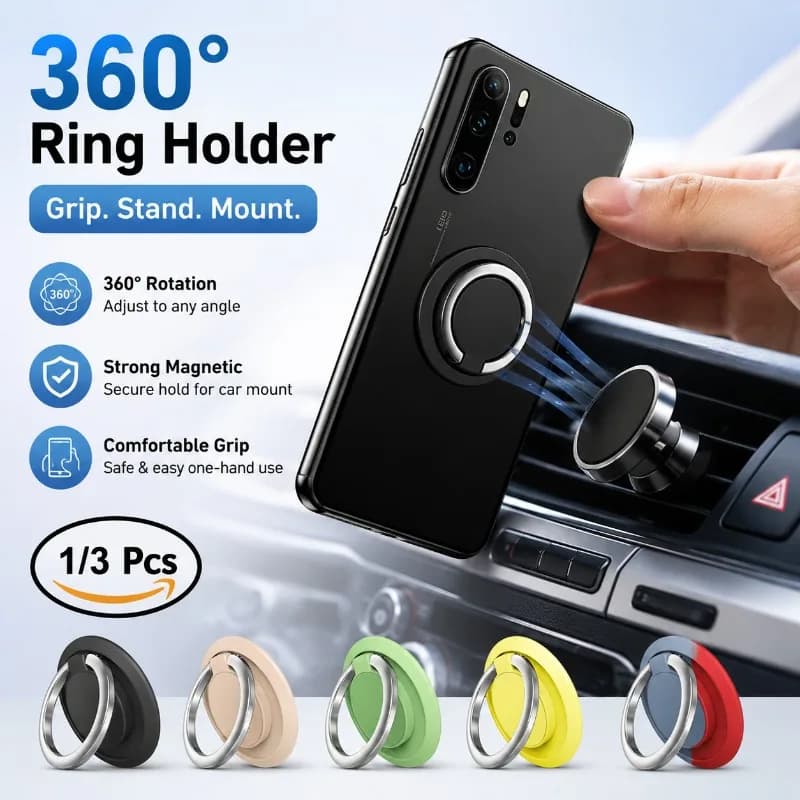 Magnetic Metal Phone Ring Holder 360 Rotatable Finger Grip Universal Mobile Phone Stand Portable Car Mount Bracket Practical