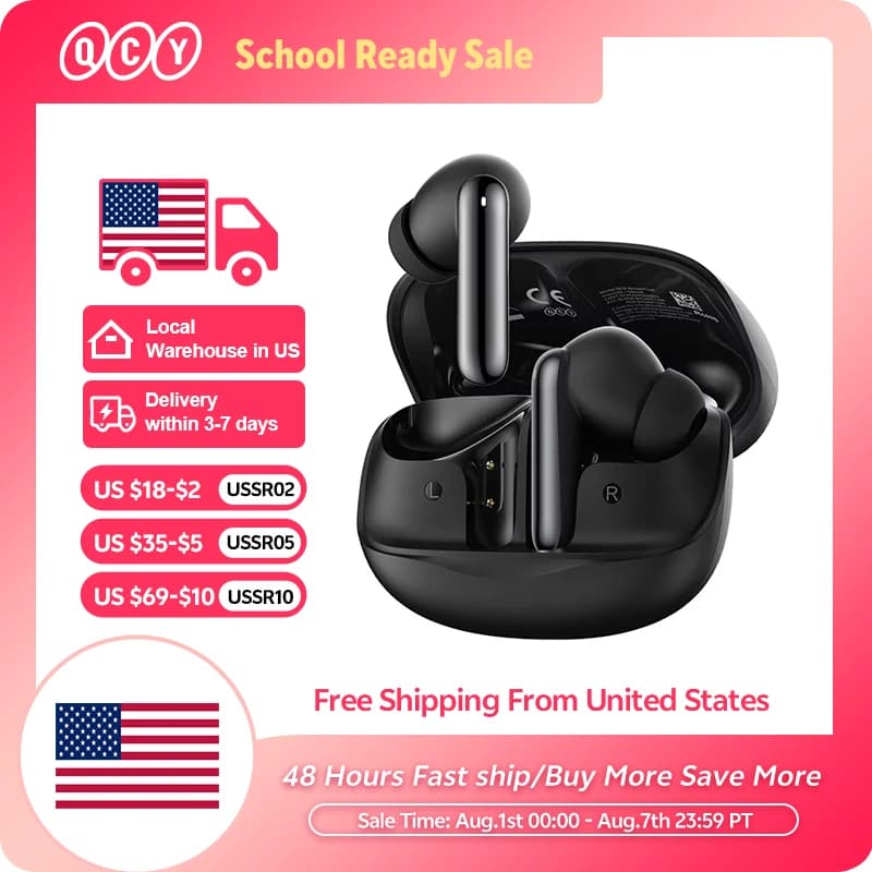 QCY Melobuds N50 ANC Bluetooth 5.4 Wireless Earphones Active Noise Cancellation 6 Mics Clear Call Earbuds Multipoint Connection