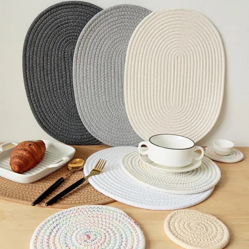Household kitchen cotton rope table mat, coaster, heat‑resistant pad, anti‑scald cup mat, and pot holder kitchen ornaments