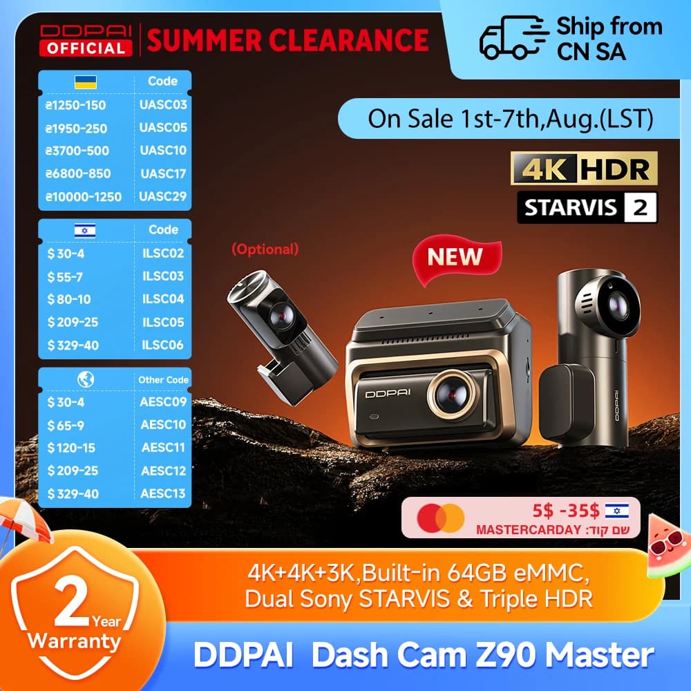 DDPAI Z90 Master 4K+4K Dual Car Dashcam Front and Rear Dual HDR Dash Cam GPS ADAS Parking Night Vision Camera DVR Video Recorder