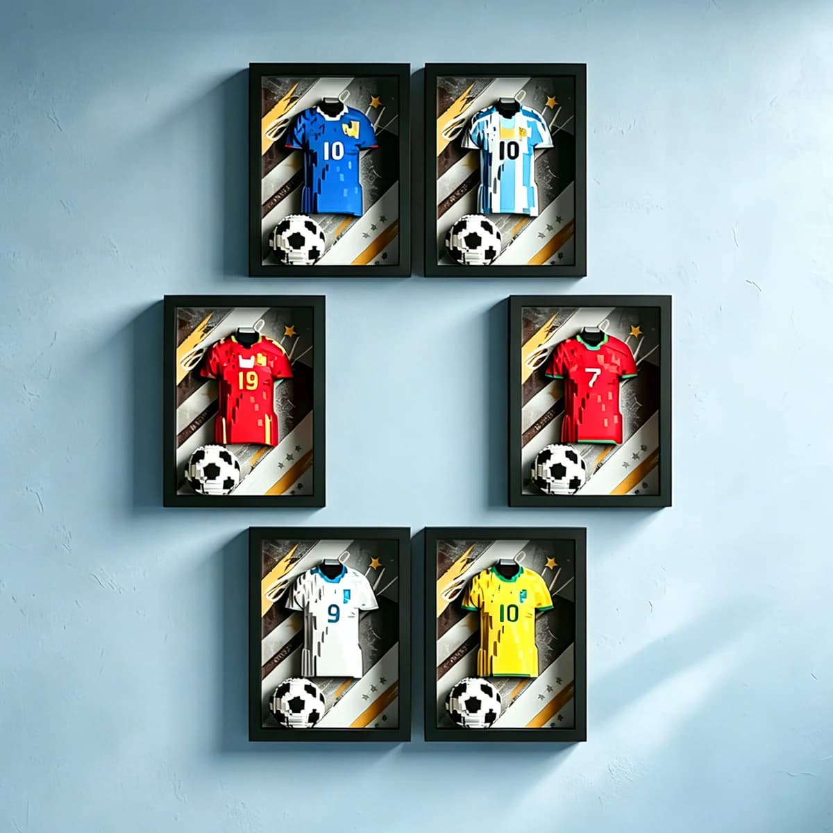 Desktop Wall Display World Soccer Football Jersey Frame Home Decor Mini Building Block Set Gift for Fans
