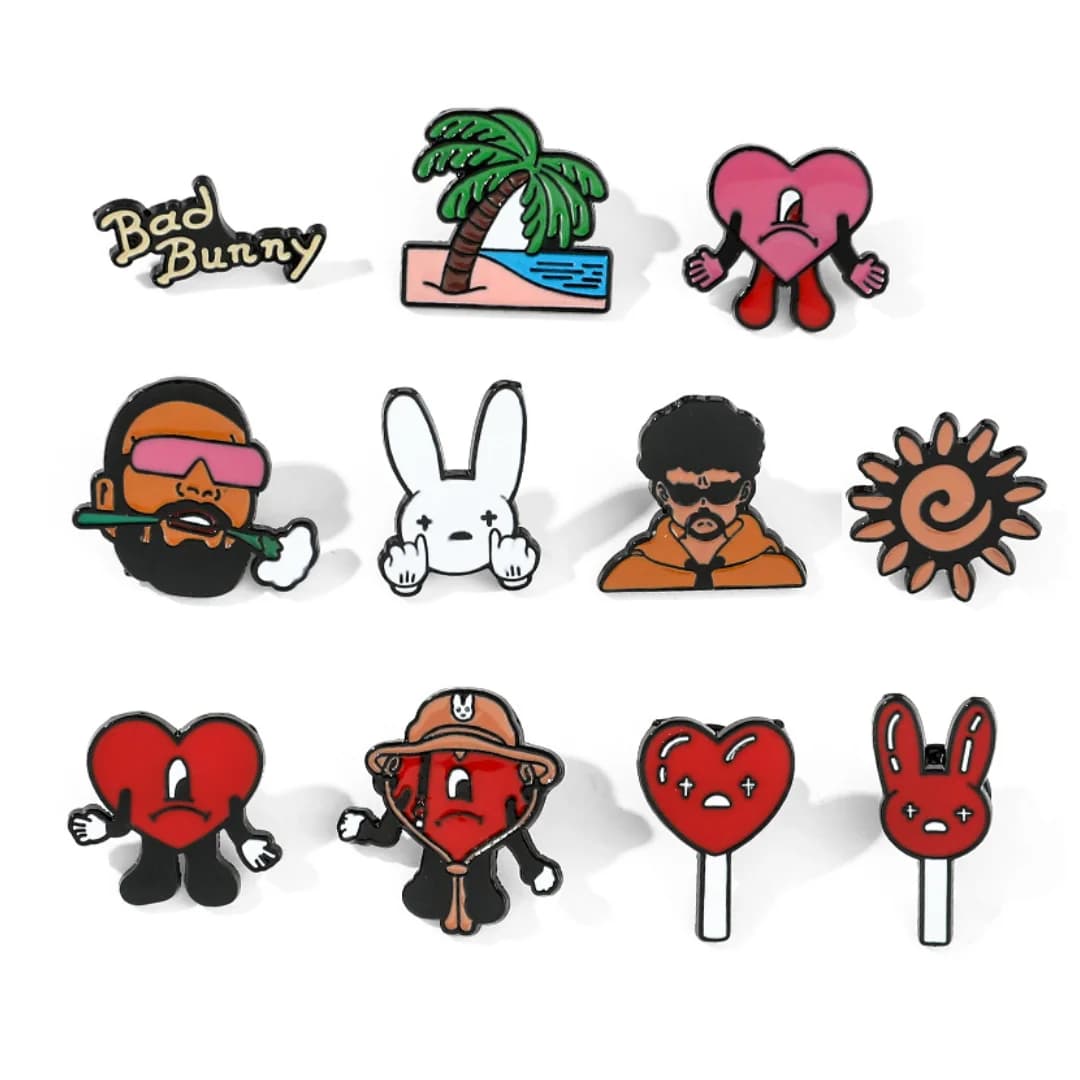 Rap Bad Bunny metal enamel pin, Bad Rabbit red heart pin, badge accessory jewelry suitable for backpacks and denim jackets