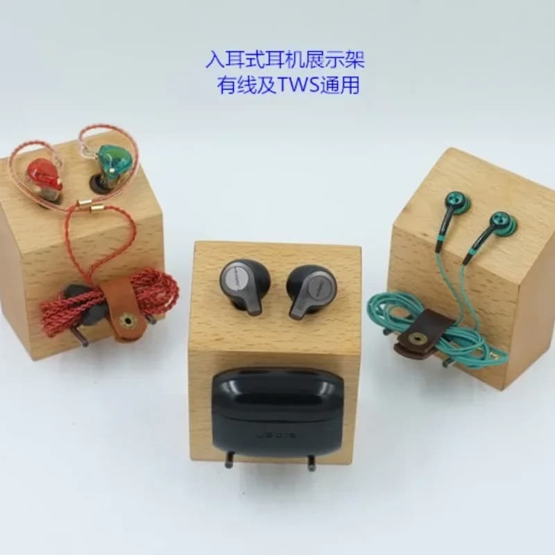 Wired Headset Storage Earphone Stand Custom Soild Wood TWS in Ear Bluetooth Wired Headphone Display Stand Earplug Headset Hanger