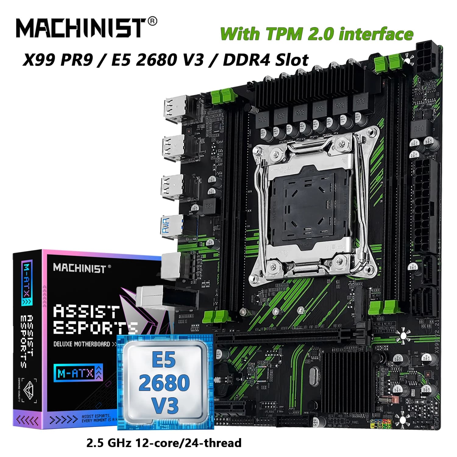 MACHINIST PR9 X99 Motherboard TPM2.0 Module Intel Xeon E5 2680 V3 CPU Support DDR4 RAM Dual-Channel usb3.0 optional kit Combo