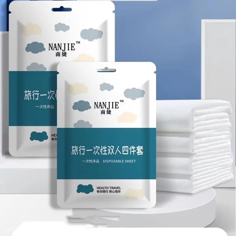 Non-Woven Disposable Bedding Set Duvet Cover+Bed Sheet+Pillowcase For Travel Hotel Anti-Dirty Portable,White Trip Bedding Set
