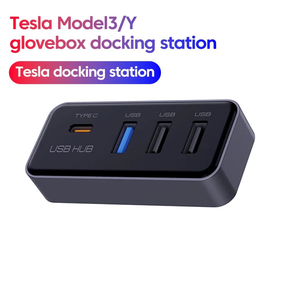 4 In 1 USB Hub Docking Station For Tesla Model3/Y Glovebox Plug Play Dash Cam Game Controller USB-C Extension Adapter