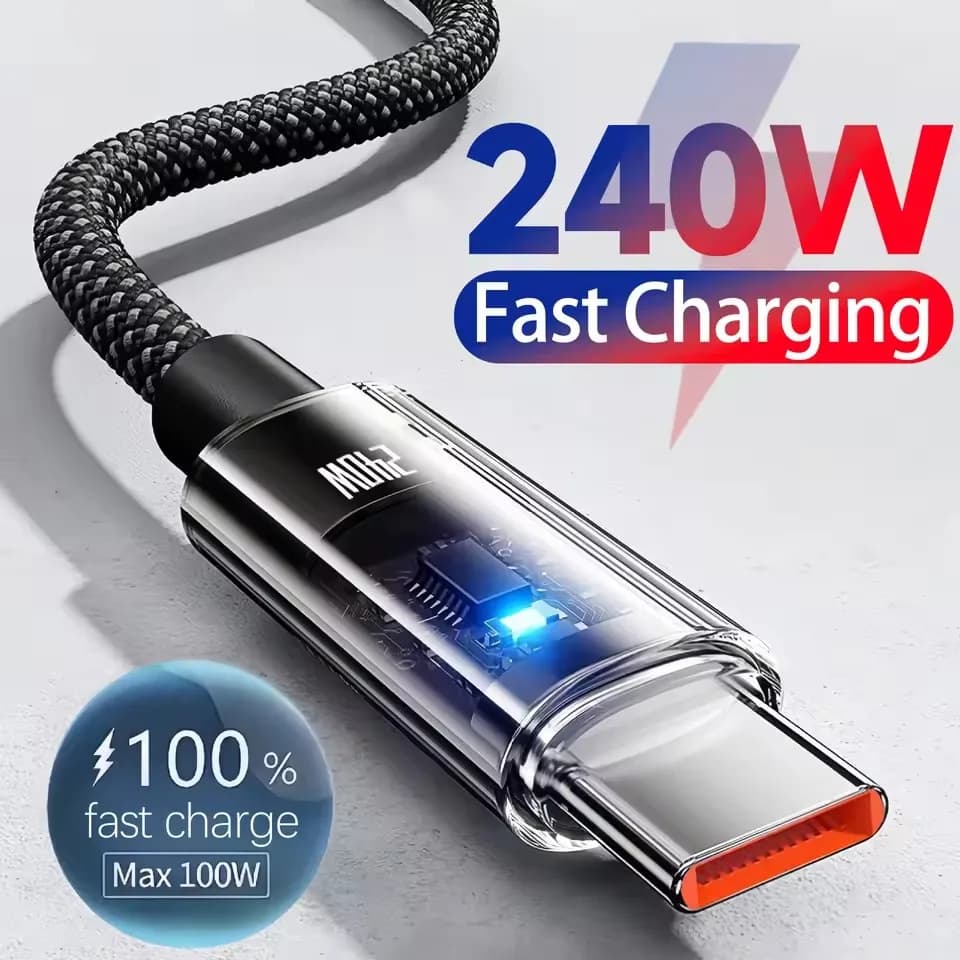 240W Nylon Cable USB Type C Super Fast Charging Cable For Samsung Xiaomi Huawei Honor LED Digital Display Fast Charger Data Cord