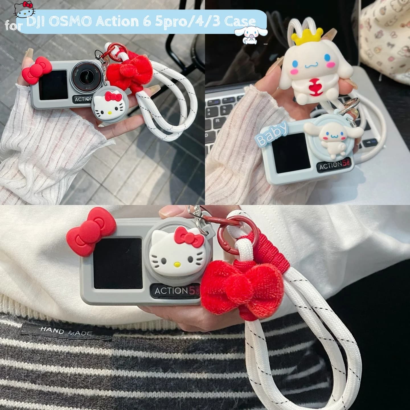 for DJI OSMO Action 6 5 Pro 4 3 Case Kawaii Sanrio Cinnamoroll Hello Kitty Anti-lost Strap Sport Camera Protector Silicone Cover