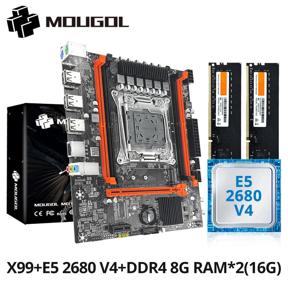 MOUGOL X99 Motherboard Kit with Intel Xeon E5 2680 V4 & DDR4 8Gx2 2133MHz Dual Channel RAM M.2 NVME for Desktop Gaming Computer