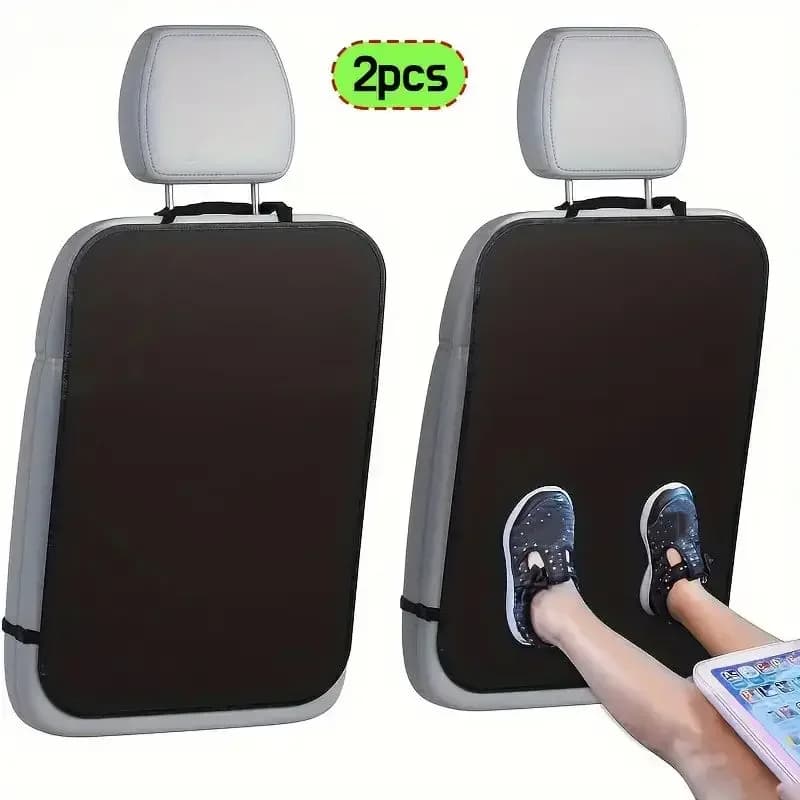 Black Seat Cover for Kids with 3 Pocket Storage Organizer, Waterproof Kick Mats Backseat Protector, Car Seat Back Protectors